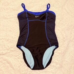 Nike one piece colorblock athletic swimsuit in black and royal blue  Size 12 / L